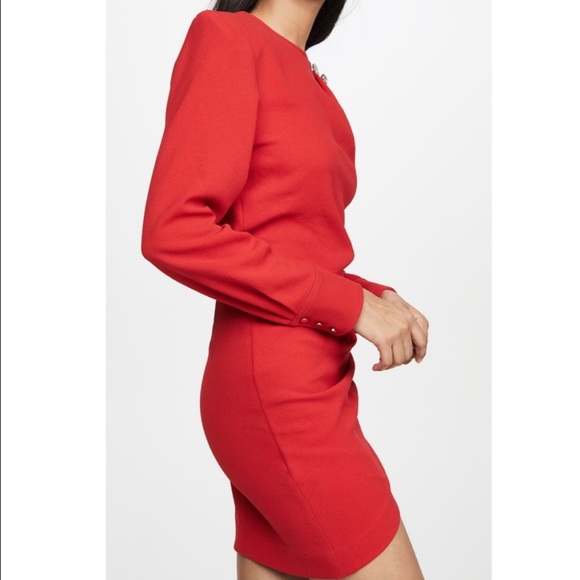 ba&sh Red Slone Lady Gathered Front Detail Sparkle  Rhinestone Shoulder Dress S - Picture 4 of 16